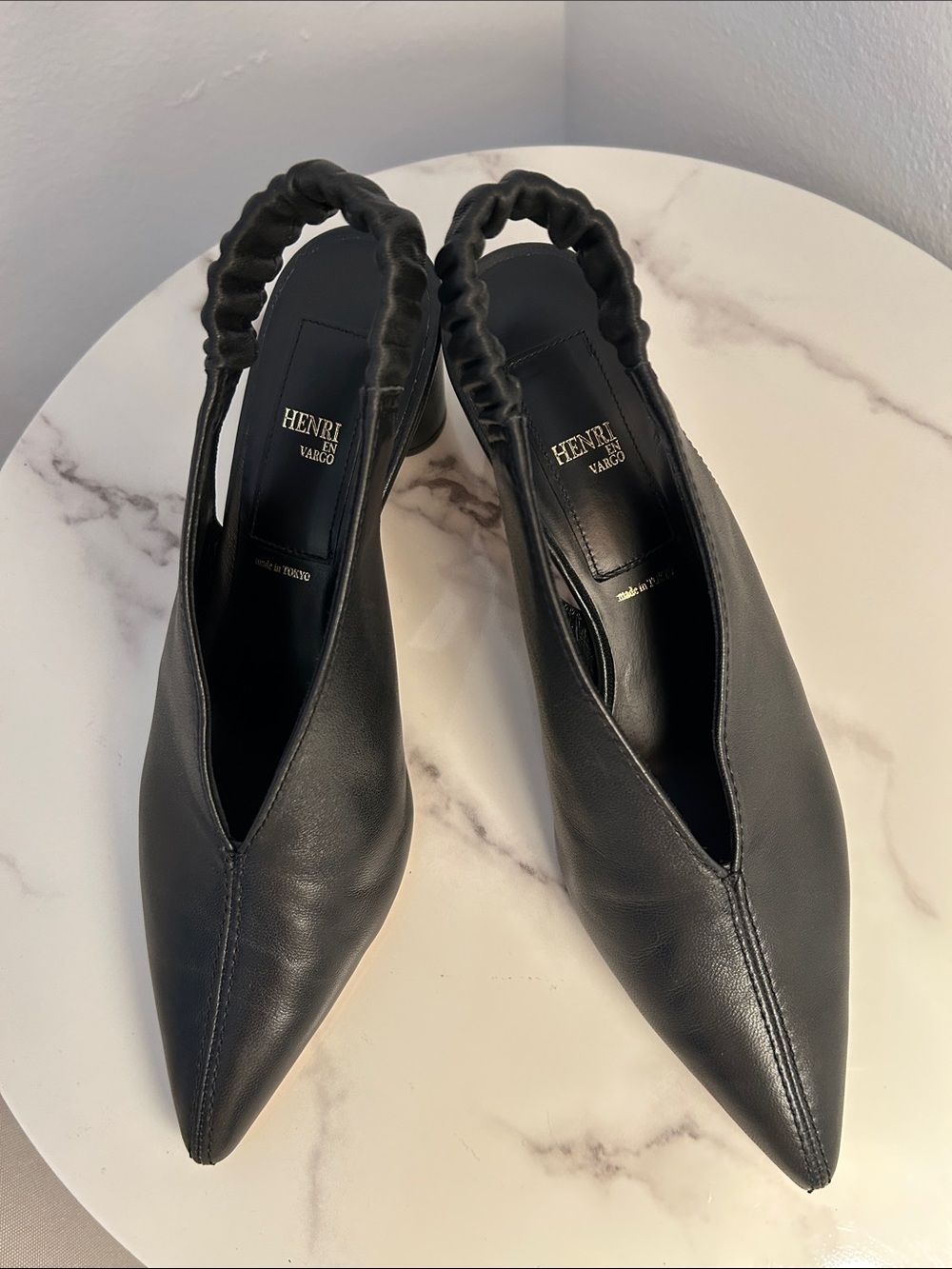 HENRI en Vargo, Made in TOKYO, Black 36 1/2 Pointed Toe, Slingback Pumps